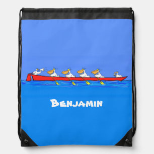 Funny pelicans rowing cartoon illustration drawstring bag