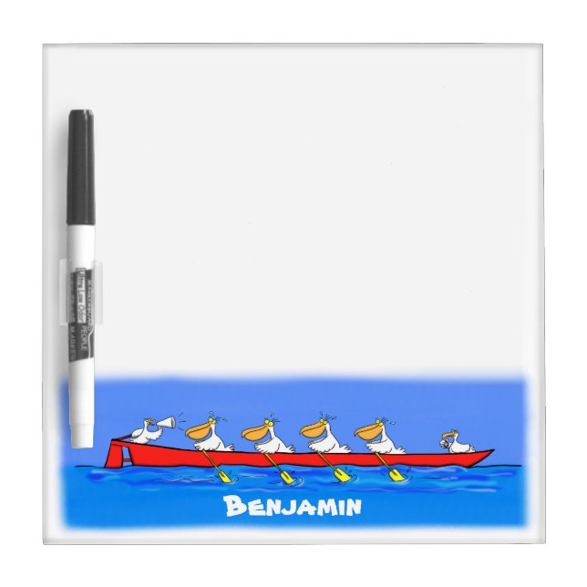 Funny pelicans rowing cartoon illustration dry erase board (Front)