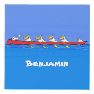 Funny pelicans rowing cartoon illustration faux canvas print