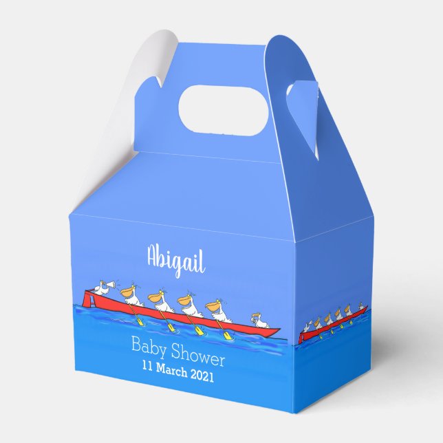 Funny pelicans rowing cartoon illustration favor boxes (Front Side)