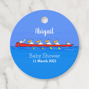 Funny pelicans rowing cartoon illustration favor tags