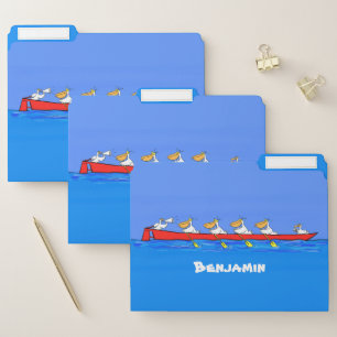 Funny pelicans rowing cartoon illustration file folder