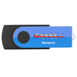 Funny pelicans rowing cartoon illustration  flash drive