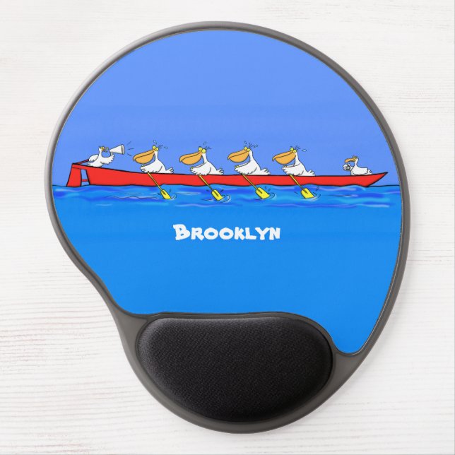 Funny pelicans rowing cartoon illustration gel mouse pad (Front)