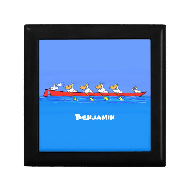 Funny pelicans rowing cartoon illustration gift box (Front)