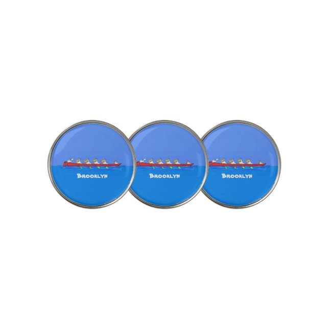 Funny pelicans rowing cartoon illustration golf ball marker (3 Up)