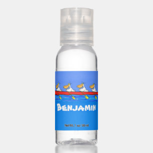 Funny pelicans rowing cartoon illustration hand sanitizer