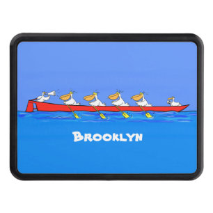 Funny pelicans rowing cartoon illustration hitch cover