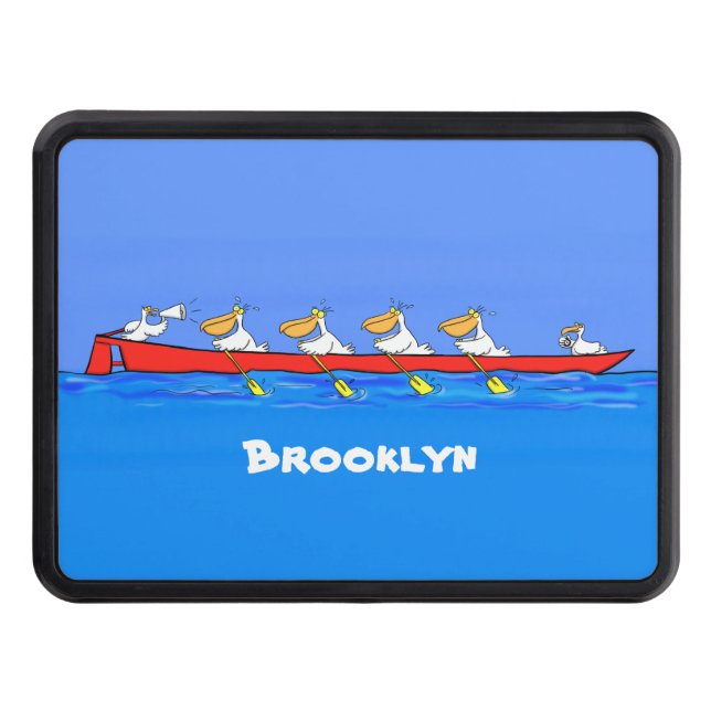 Funny pelicans rowing cartoon illustration hitch cover (Front)