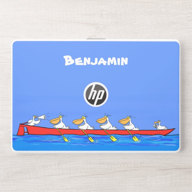 Funny pelicans rowing cartoon illustration HP laptop skin (Front)