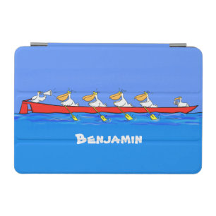 Funny pelicans rowing cartoon illustration iPad mini cover