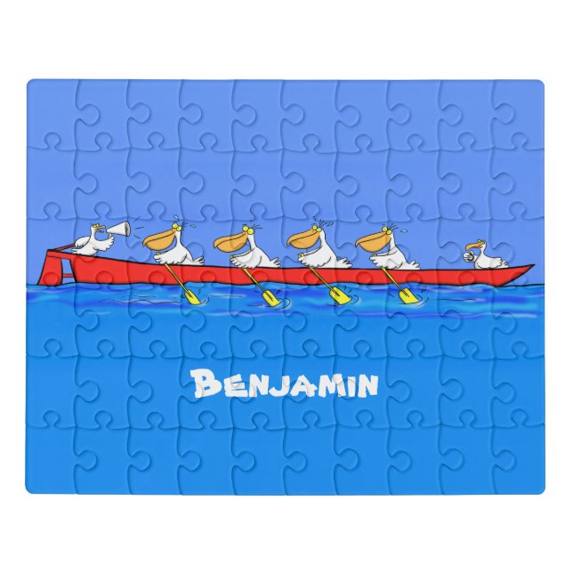 Funny pelicans rowing cartoon illustration jigsaw puzzle (Puzzle Horizontal)