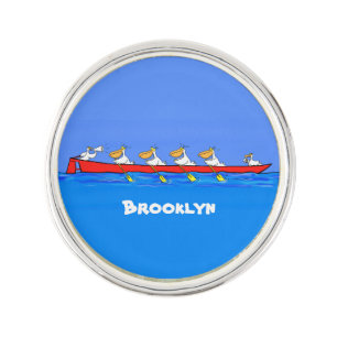 Funny pelicans rowing cartoon illustration lapel pin
