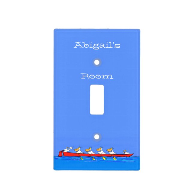 Funny pelicans rowing cartoon illustration light switch cover (Front)