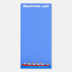 Funny pelicans rowing cartoon illustration  magnetic notepad