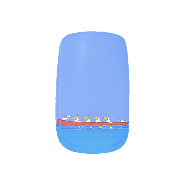 Funny pelicans rowing cartoon illustration minx nail art (Left Thumb)