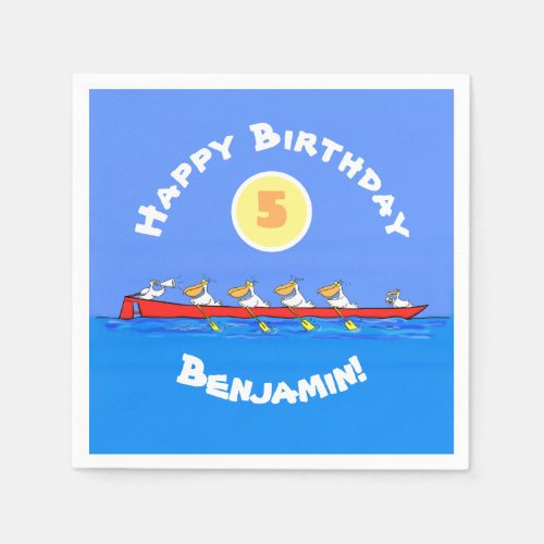 Funny pelicans rowing cartoon illustration napkins