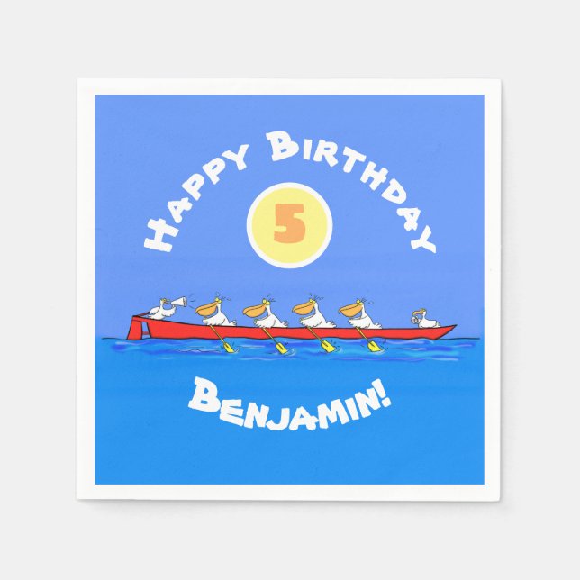 Funny pelicans rowing cartoon illustration napkins (Front)