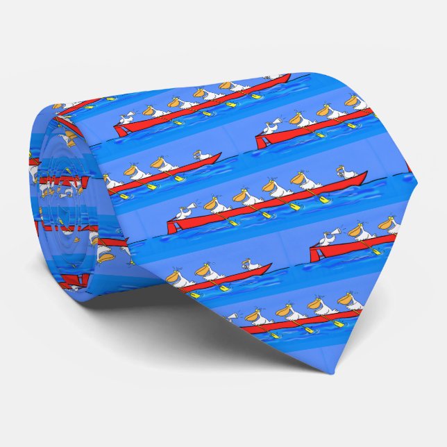 Funny pelicans rowing cartoon illustration neck tie (Rolled)