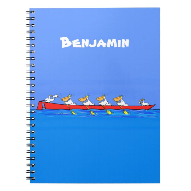 Funny pelicans rowing cartoon illustration notebook (Front)