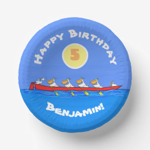 Funny pelicans rowing cartoon illustration paper bowls