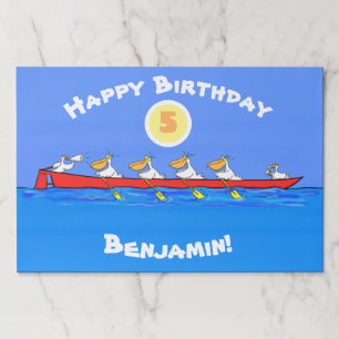 Funny pelicans rowing cartoon illustration paper pad