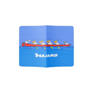 Funny pelicans rowing cartoon illustration passport holder