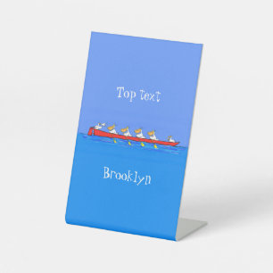Funny pelicans rowing cartoon illustration pedestal sign