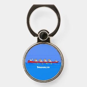 Funny pelicans rowing cartoon illustration phone ring stand