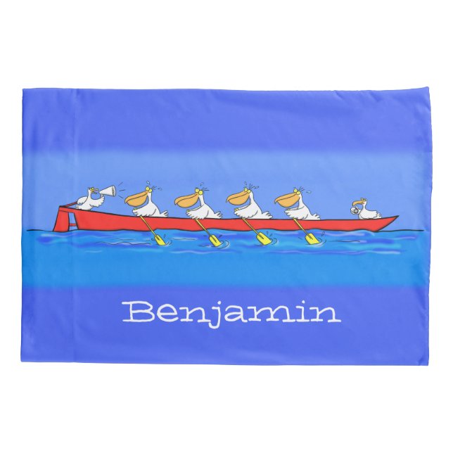 Funny pelicans rowing cartoon illustration pillow case (Back)