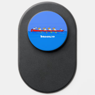 Funny pelicans rowing cartoon illustration PopSocket