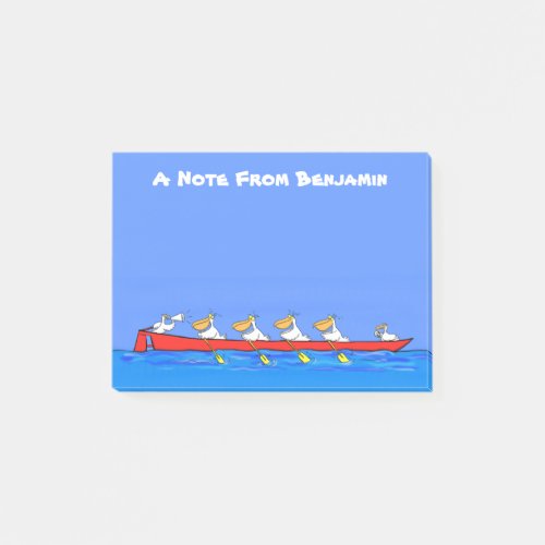 Funny pelicans rowing cartoon illustration post_it notes