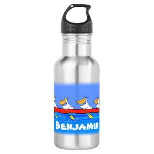 Funny pelicans rowing cartoon illustration stainless steel water bottle