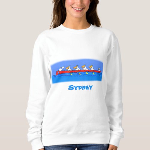 Funny pelicans rowing cartoon illustration sweatshirt