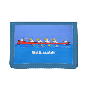 Funny pelicans rowing cartoon illustration tri-fold wallet