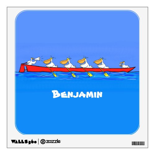 Funny pelicans rowing cartoon illustration wall decal