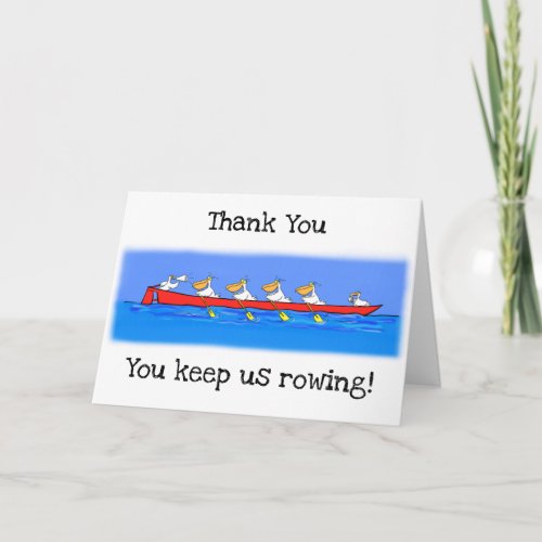 Funny pelicans rowing cartoon Thank You card