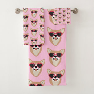 Funny Pembroke Welsh Corgi Pattern Pink Bath Towel Set