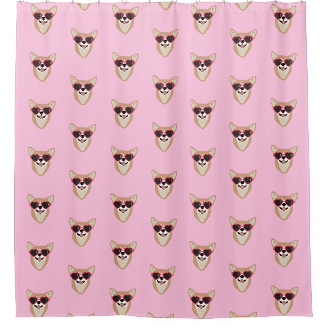 Funny Pembroke Welsh Corgi Pattern Pink Shower Curtain (Front)