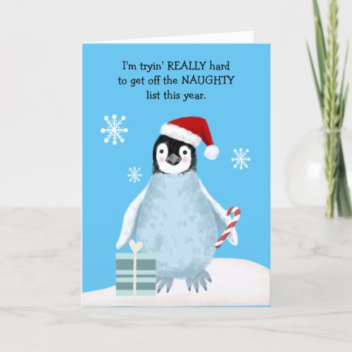 Funny Penguin and Seal Naughty List Christmas Holiday Card