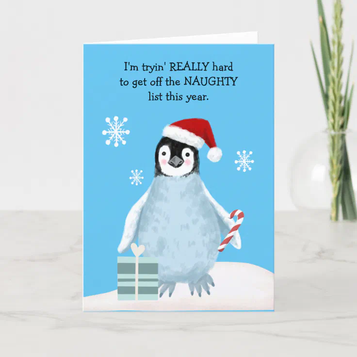 Funny Penguin and Seal Naughty List Christmas Holiday Card | Zazzle