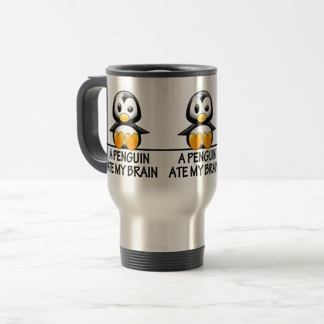 Funny Penguin Ate My Brain Graphic  Travel Mug (Front Left)
