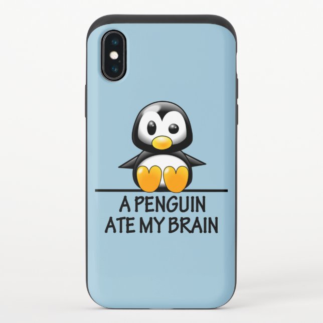 Funny Penguin Ate My Brain Graphic Uncommon iPhone Case (Back)