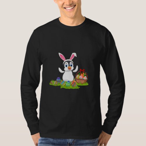 Funny Penguin Bird Easter Egg Hunting Bunny Pengui T_Shirt