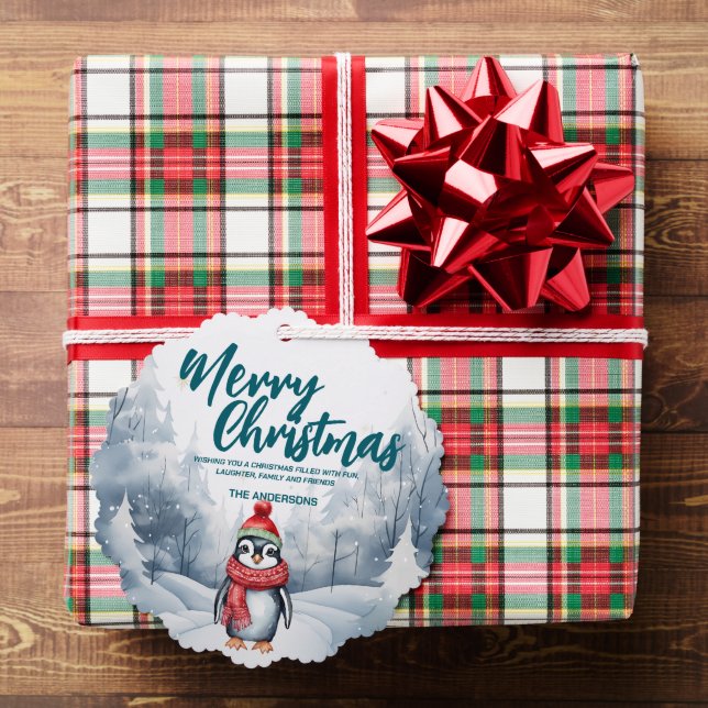 Funny Penguin bird Merry Xmas tree snow Holiday  Ornament Card (Insitu (Gift))