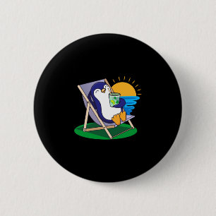 Funny penguin bird summer season beach gift men button