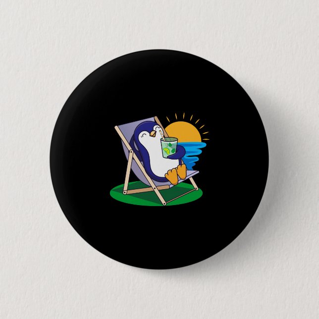 Funny penguin bird summer season beach gift men button (Front)