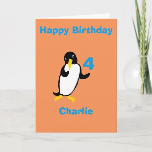 Funny penguin Birthday add name age front Card