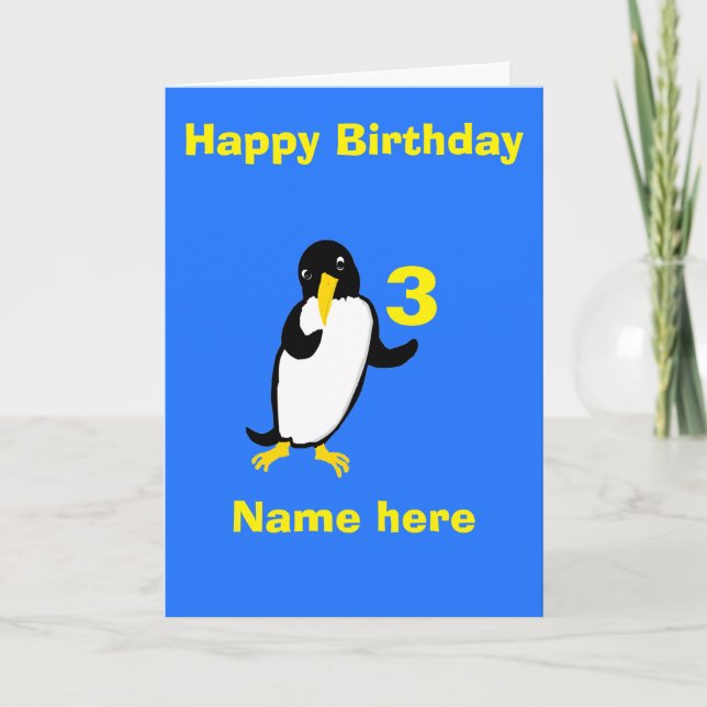 Funny penguin Birthday, add name age front Card (Front)