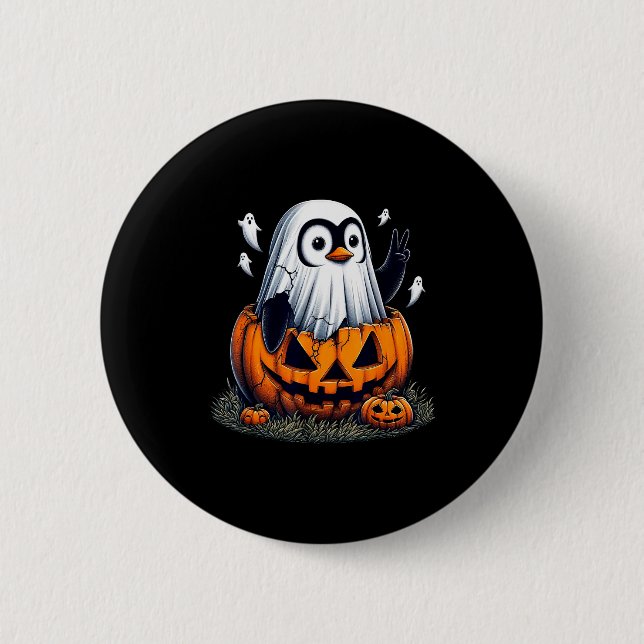 Funny Penguin Boo Halloween Ghost Womens Mens Kids Button (Front)